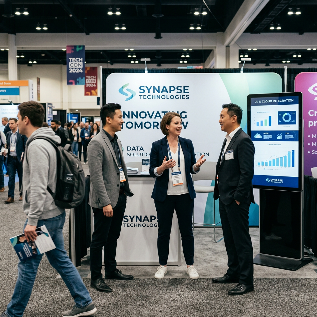 Messestand, störende Person am linken Bildrand