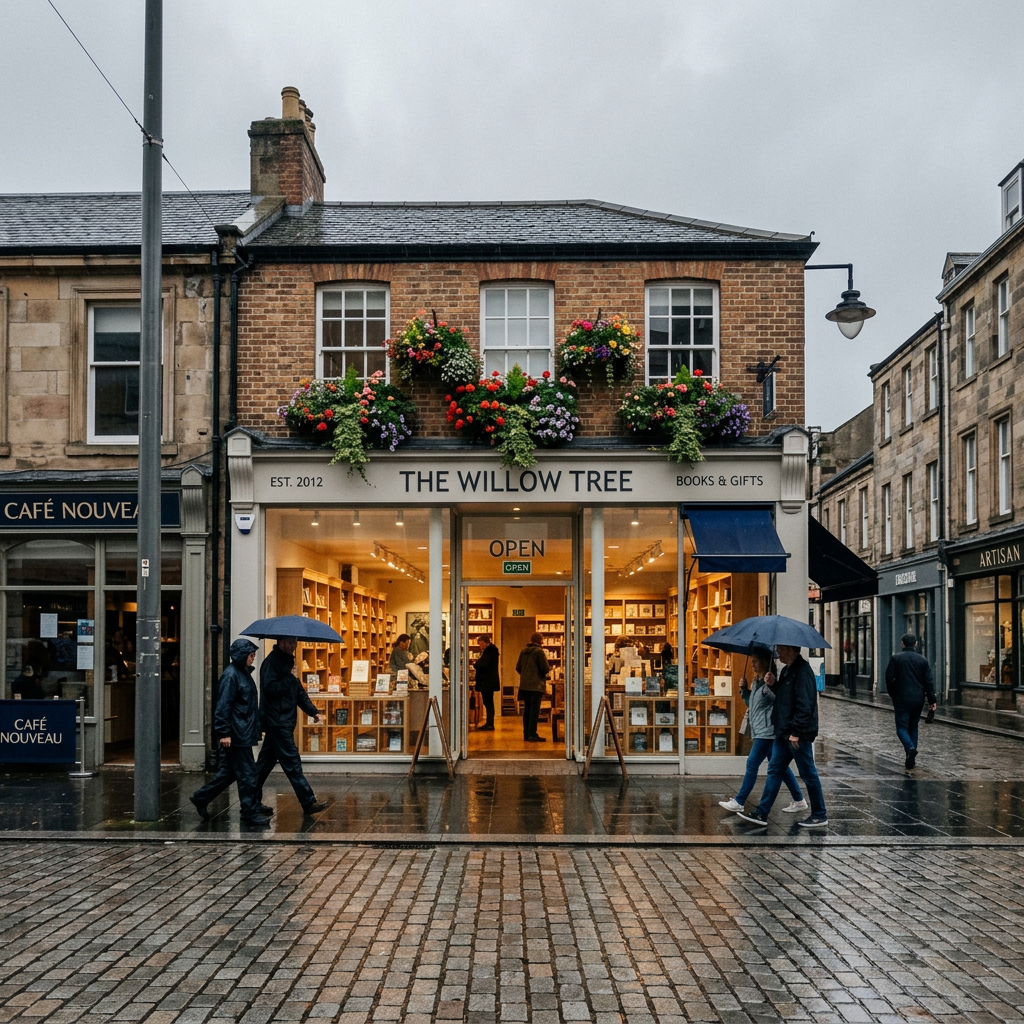 Schönes Ladengeschäft, trübes Wetter ruiniert Stimmung
