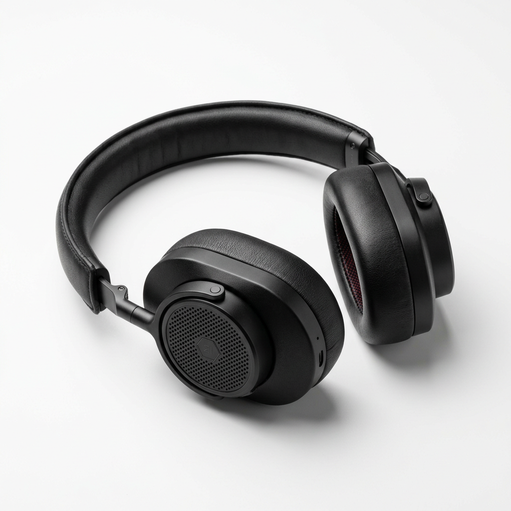 Schwarze Over-Ear, Studiolicht, Dreiviertelansicht