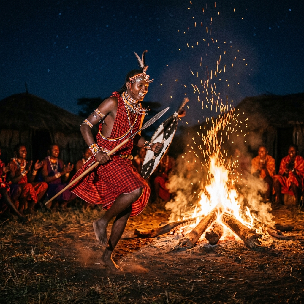 K2 Kontext — Dancing by Campfire