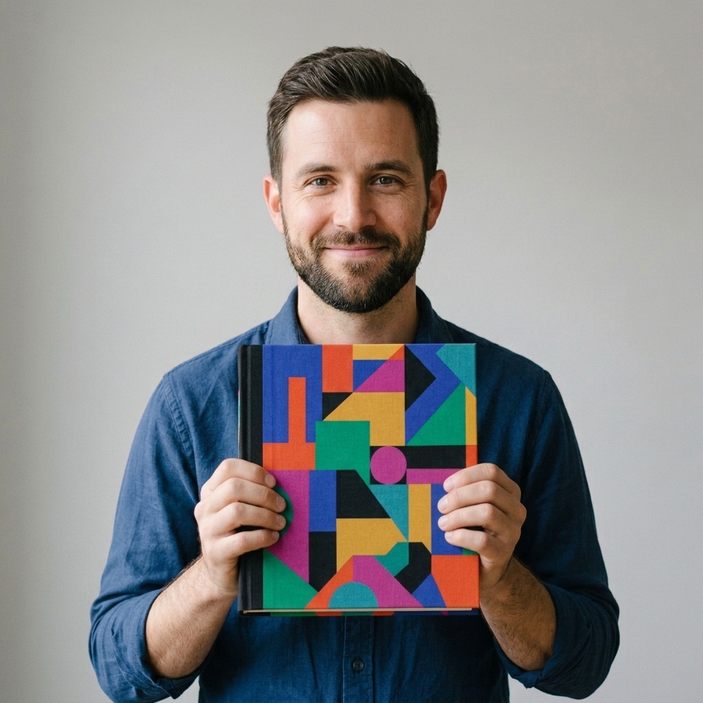 Kombiniert – Mann präsentiert Buch