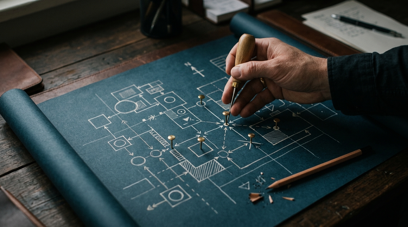 Karte mit Messing-Pins, ein Pin wird gerade gesetzt