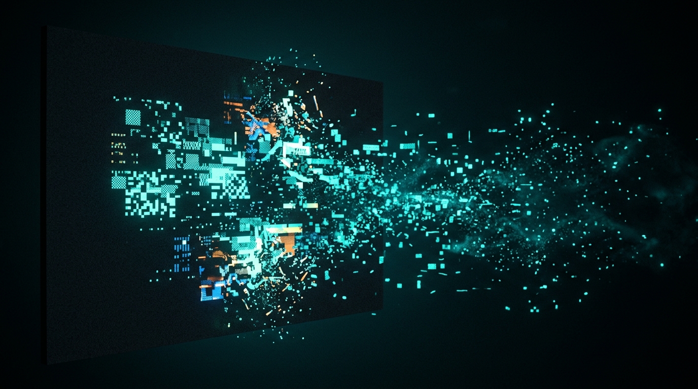 Kameralinse, halb echtes Foto, halb verzerrte KI-Version