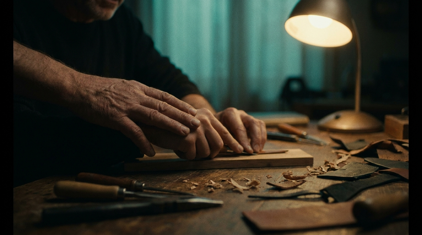 Eine erfahrene Hand führt eine andere am Werkstück, ohne es abzunehmen